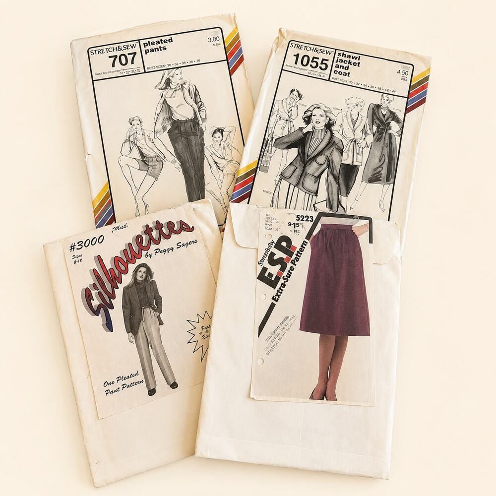 Stretch & Sew Silhouettes ESP Pattern Bundle Pleated Jacket Coat Skirt Lot of 4